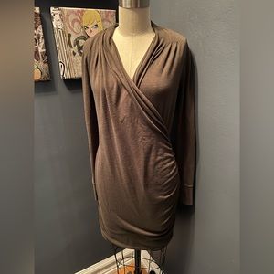 Banana Republic Olive Green Ruched Wrap Dress Knit Long Sleeve Wrap Front Small